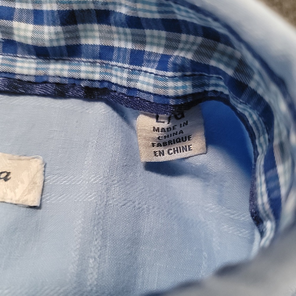 Tommy Bahama Men Button Up Shirt‎ Large Linen Blend Blue Long Sleeve - Picture 8 of 16